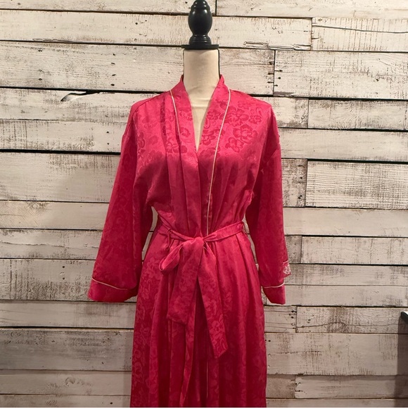 Luxury Vtg Christian Dior Robe Monogram Satin Damask Rose Pattern Elegant Lounge - Picture 1 of 8
